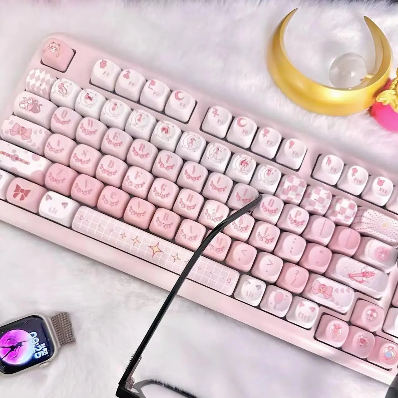 

MOA Keycaps Cute Keycaps PBT 138 Keys Gift for Girl Cute New Square Thermal Sublimation Mechanical Keyboard 6.25U