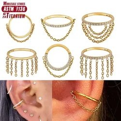 Piercing de titanio F136 para mujer, Piercing de circonita para la oreja, cartílago, anillos de nariz, aro de hélice Daith, joyería para niña, regalo al por mayor