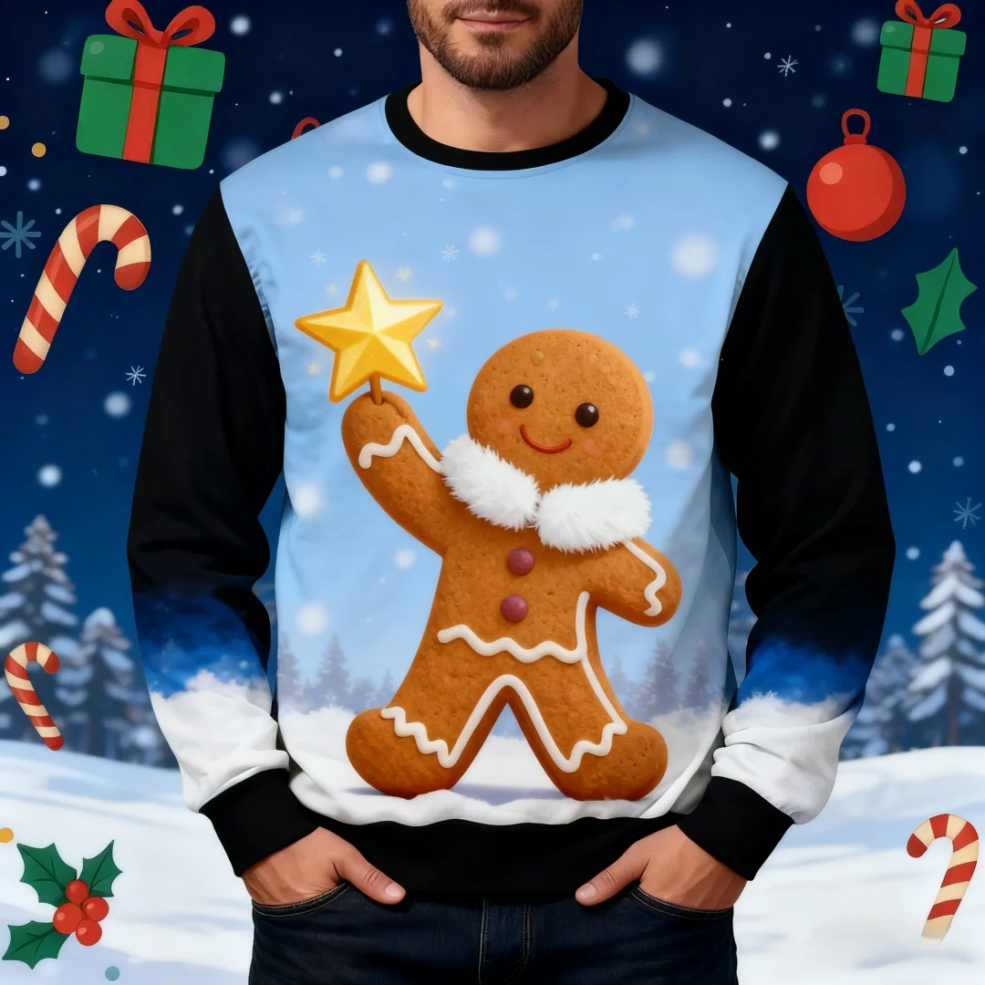 

Autumn New Gingerbread Men Print Pullover Christmas Sweater Funny Ugly Women Christmas Sweater Couple Crew Neck Sweatshirt Tops