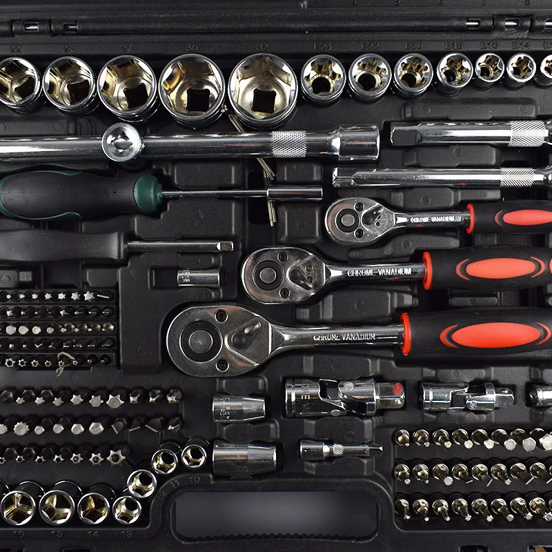 Hardware auto repair 216-piece set, multi-specification ratchet wrench hardware repair tool set, spot machine repair tools