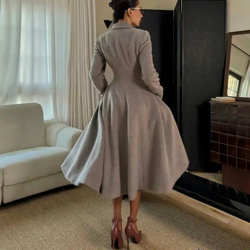 إنجلترا نمط المرأة معطف كشكش شيك مزدوجة الصدر معطف فستان الخريف الشتاء الدافئة مناسبة رسمية حفلة مخصصة #5