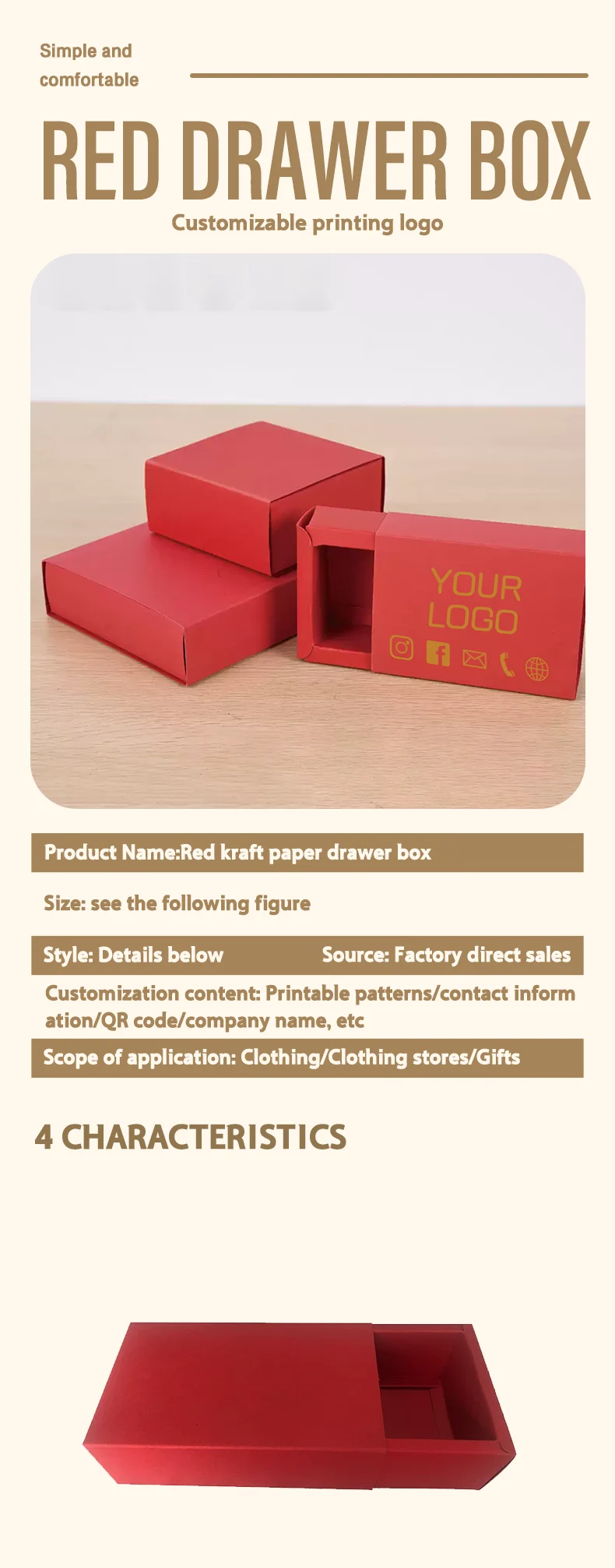 10 Stück Rote Geschenkverpackungs-Schubladenbox für Unterwäsche und Socken, Anpassbar mit Logo – Detail 1