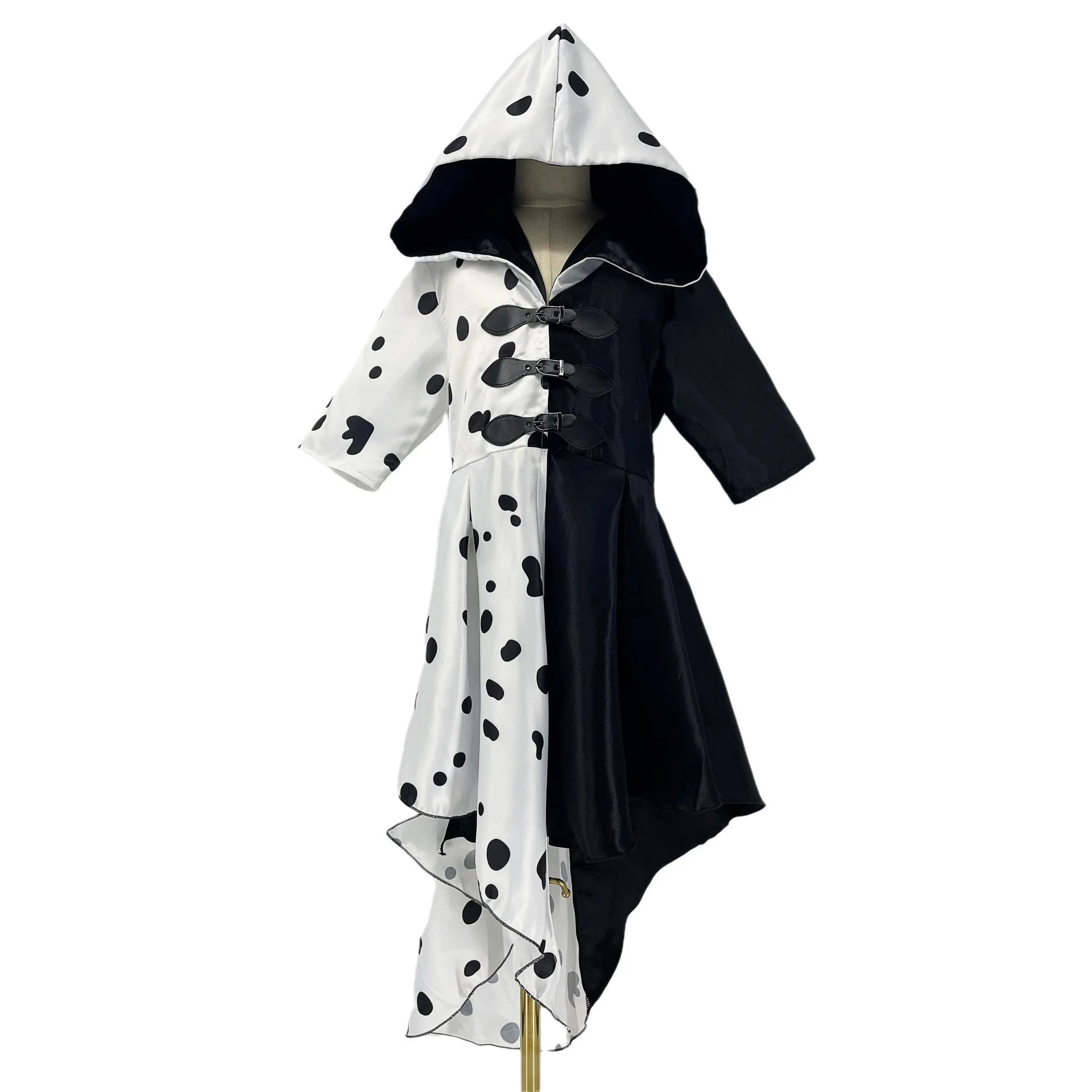 Anime Cruella De Vil Costume with Short Cruly Half Black and Half White Cosplay Wig Cruella Cosplay Black White Princess Dresses