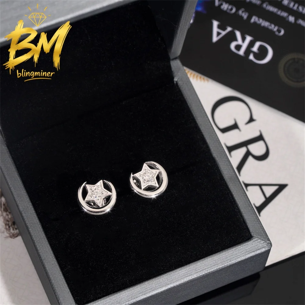 Blingminer Iced Out Star VVS Moissanite Earrings For Men Women S925 Silver Ear Studs Jewelry Pass Diamonds Tester GRA Free Shipp