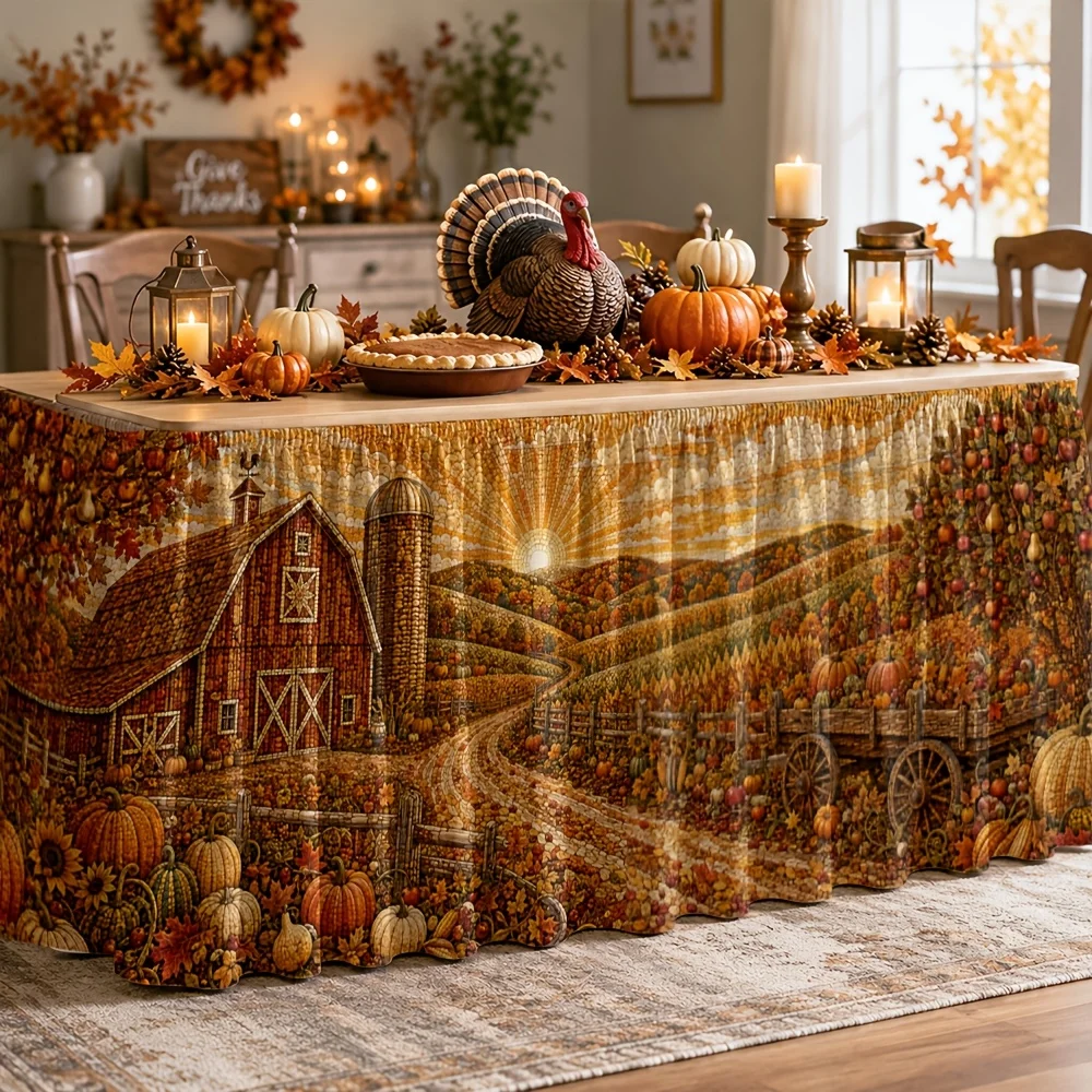 Tablecloth - Harvest Scenery of Autumn Farm - Rural Countryside Style - Suitable for Autumn - Thanksgiving, Halloweenxzj