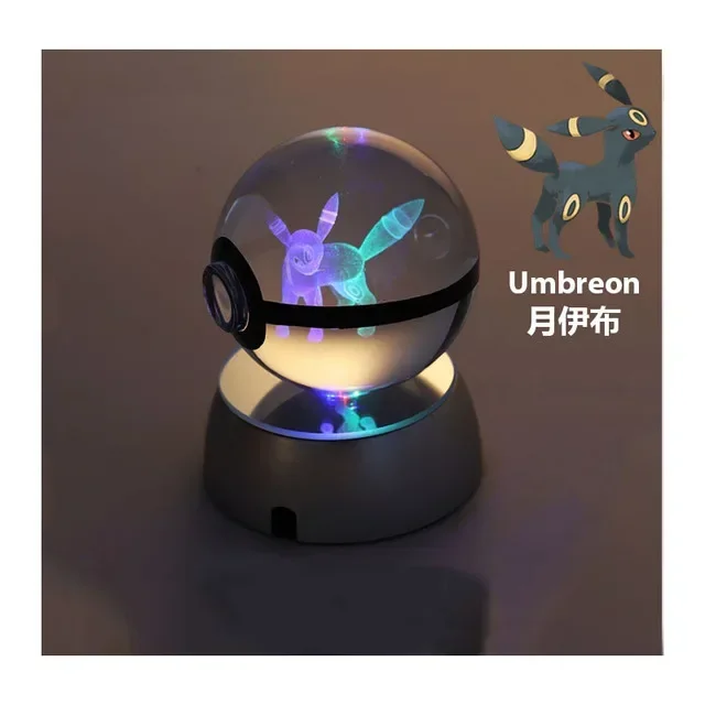keeppley Pokemon Kristallkugel 3D Spielzeug Snorlax Mewtwo Pikachu Figuren Pokémon Gravur Modell mit LED-Licht Basis Kinder Geschenk Sammlerstück 5