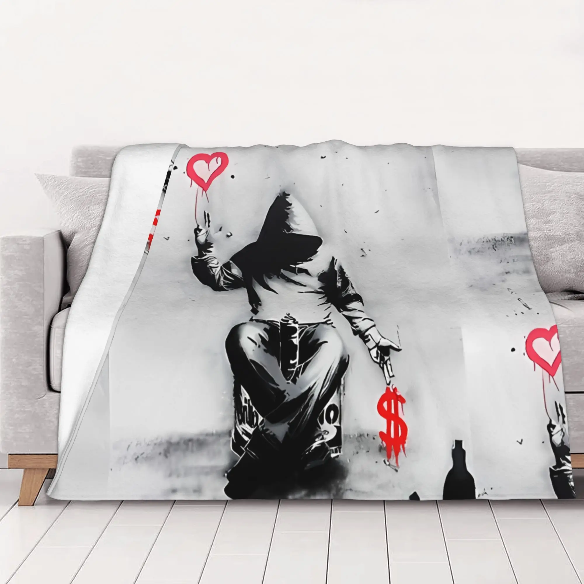 1PC home Cute Room Decor Banksy Love Over Money Iconic Street Blanket Throw Blanket banksy Novelty Warm Blanket All Season
