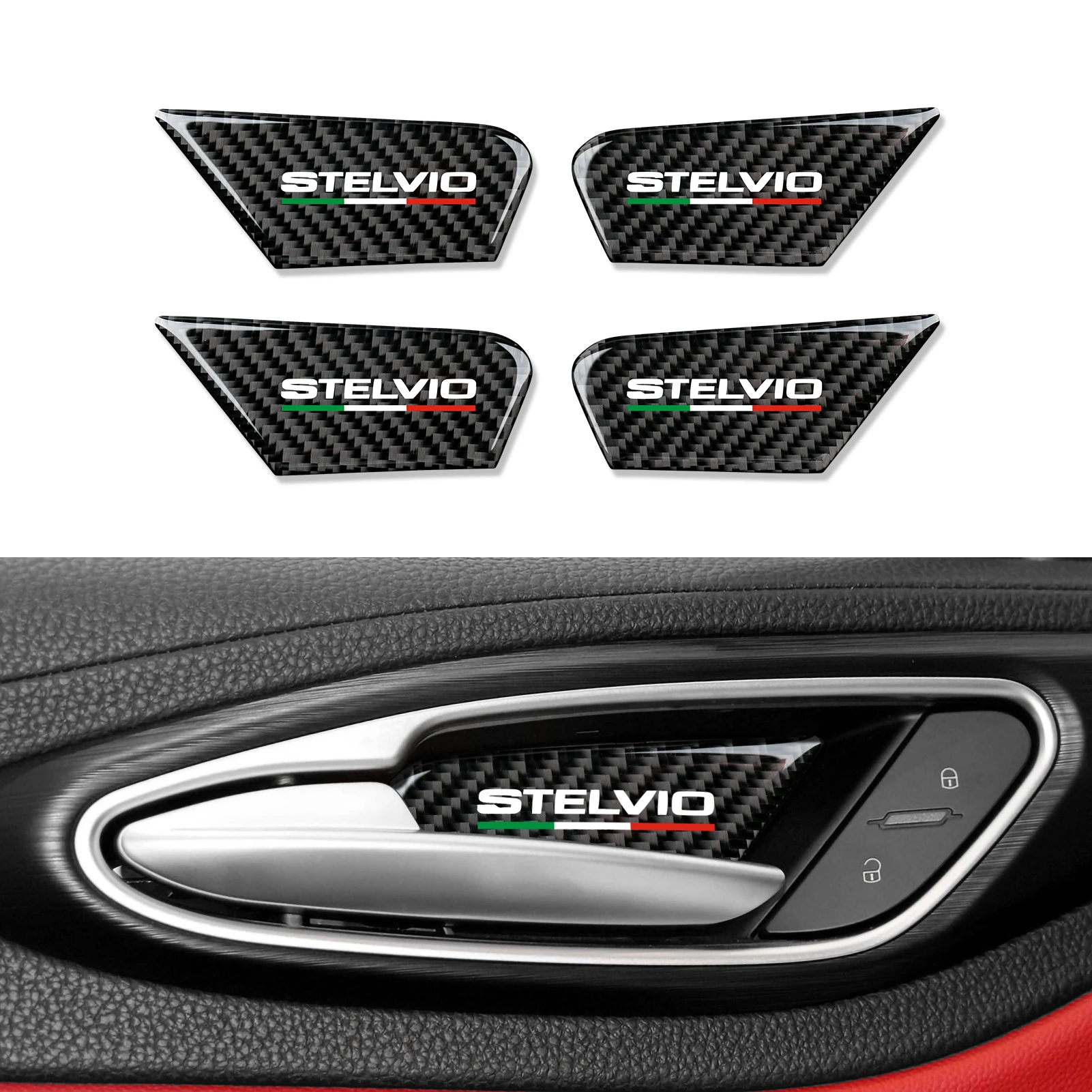 Per Alfa Romeo Stelvio 949 2017-2027 Pannello decorativo per porta interna, adesivo interno in fibra di carbonio, accessori per rivestimento porta auto