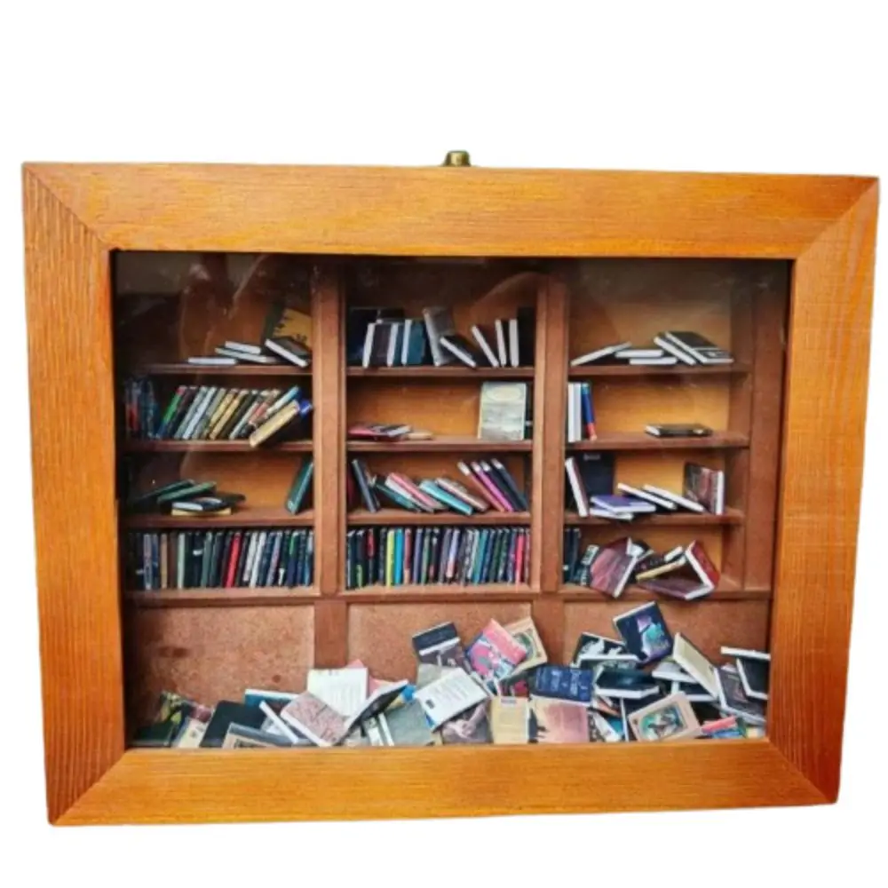 

Books Tiny Library Anti-Anxiety Bookshelf Wooden Miniature Ornament Stress Relief Shake Away Your Anxiety Gifts for Friends