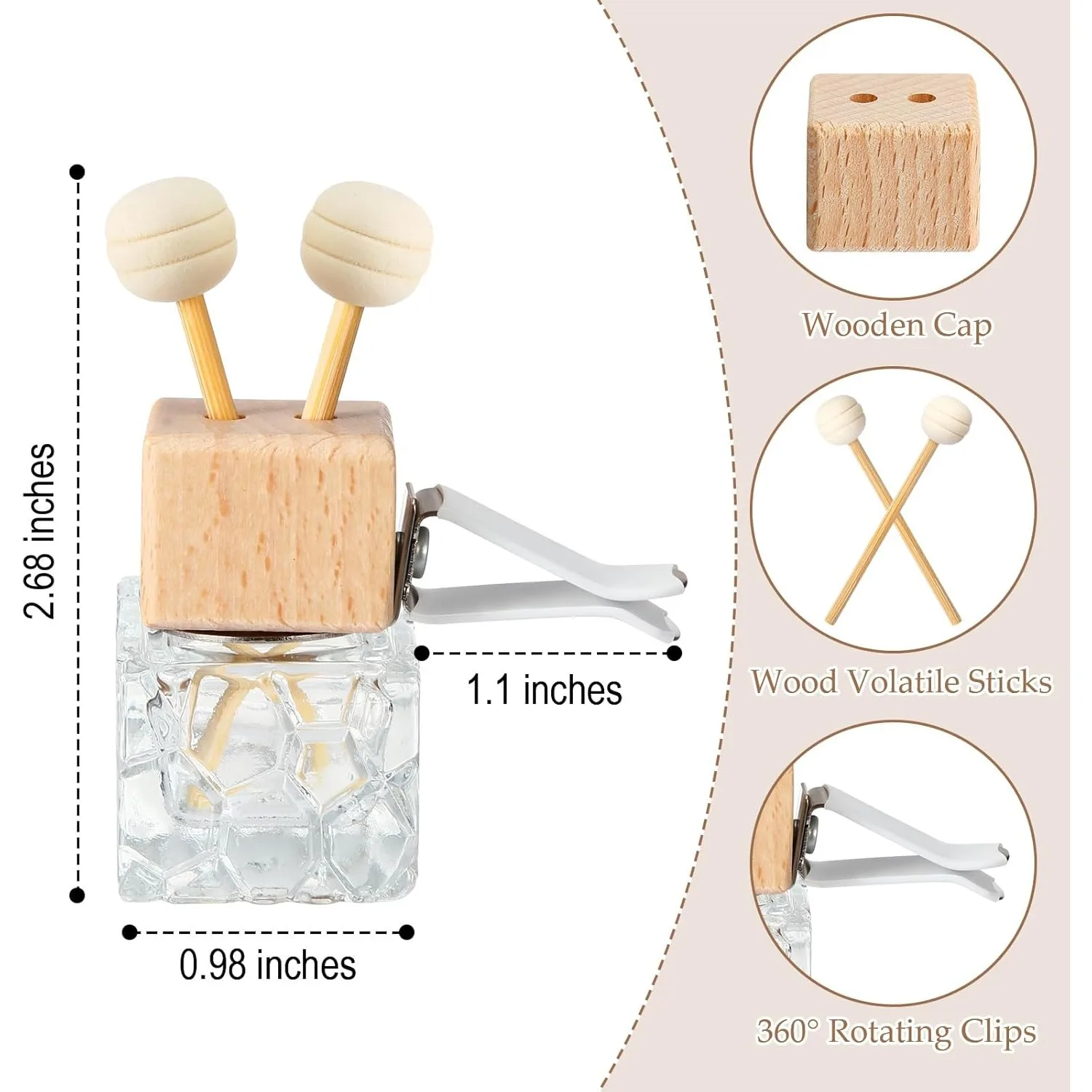 15er-Pack Auto-Lufterfrischer-Diffusor mit Lüftungsclip, Auto-Diffusor, leere Glasflasche für ätherische Öle/Parfüm mit Holzverschluss und Stäbchen – Detail 2