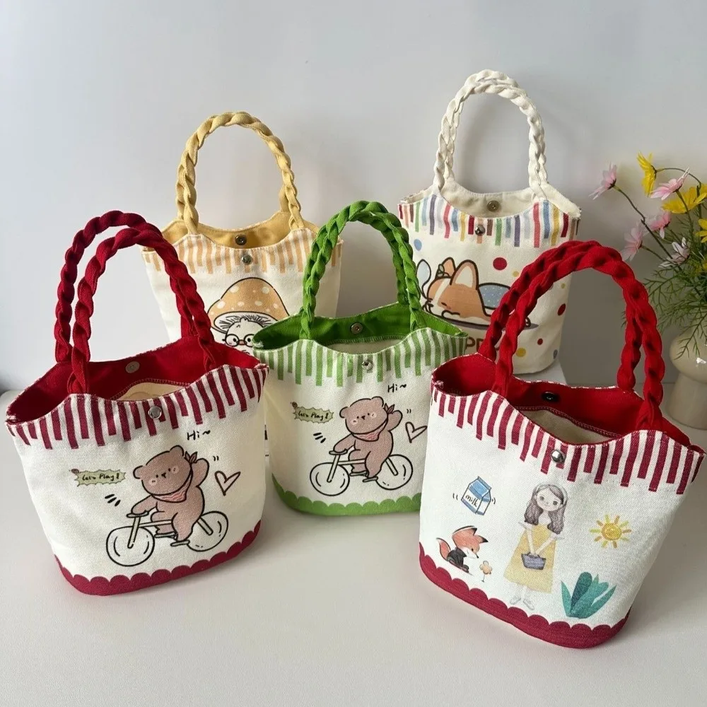 

Сумка-тоут с милыми мультяшными принтами, холщовая, разноцветная, для обедов, большая вместимость, детская сумка для хранения
