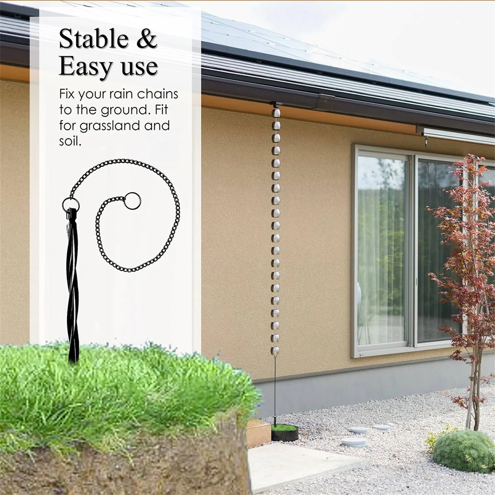 1/2PCS Aluminum Rain Chain Anchors Black Gutter Drainage Hooks With 10inch Stakes 20inch Chains Durable Easy Installation