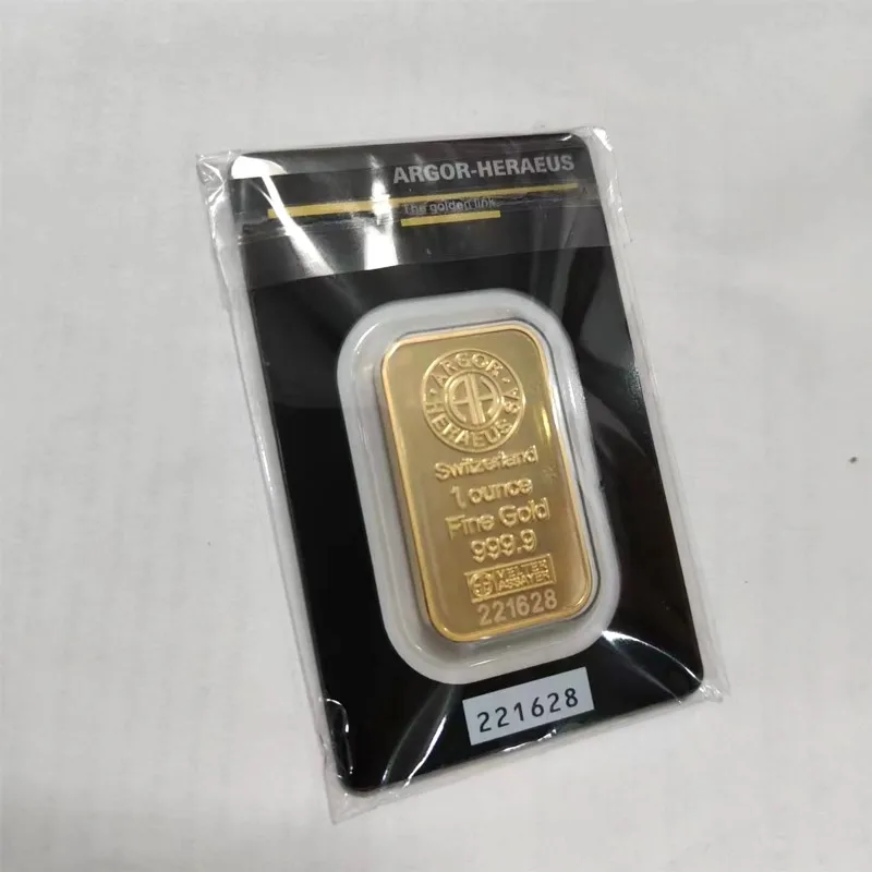 1/5/10pcs 24K Gold Plated Swiss 1 OZ  Argor-Heraeus Gold Bars Replica Gold Bullion Gold Coins Gifts Bullion Collection