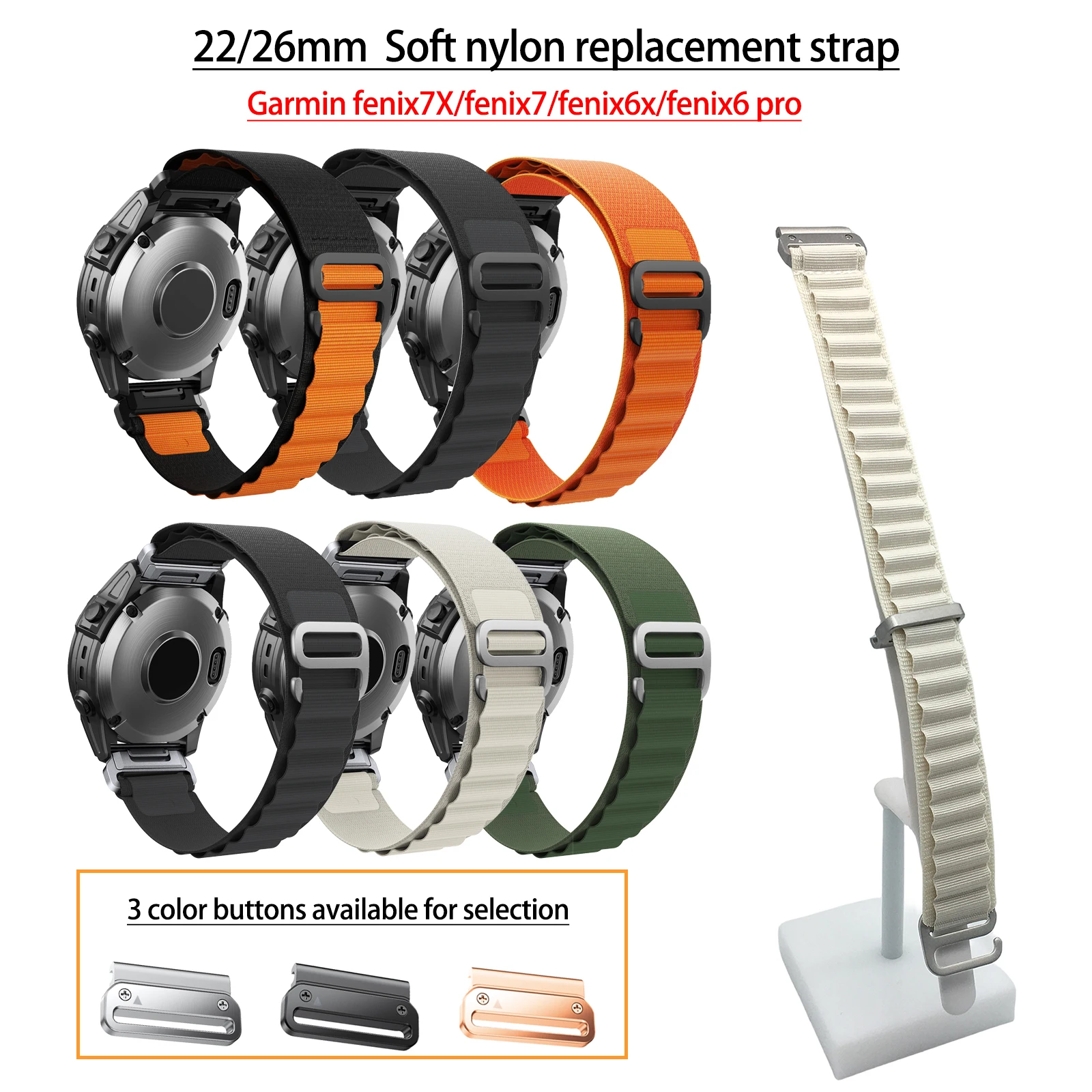 for Garmin fenix7 7X Nylon Watch strap Quick Release for 6X Pro Enduro Instinct Mk1 EPIX gen2 22 26mm Arm Strap