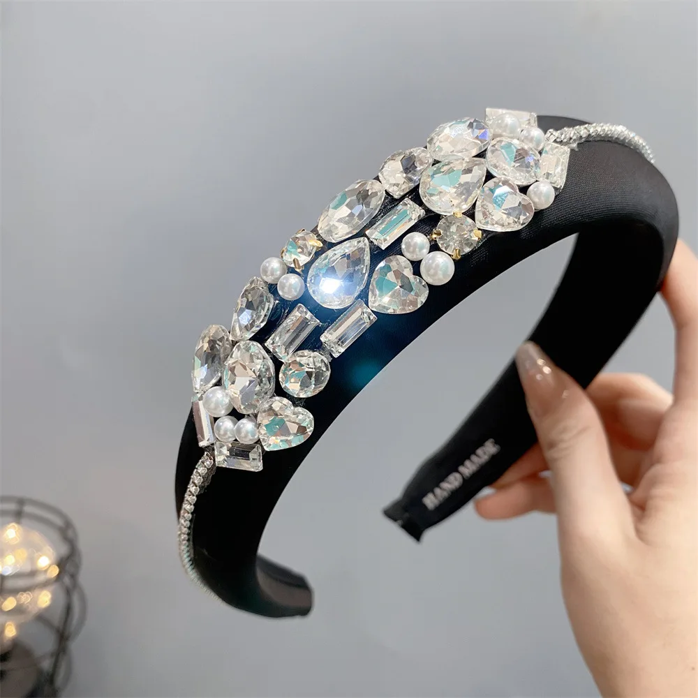 High End Luxury Crystal Diamonds Headband for Women Party Hair Accessories Shiny Rhinestone Hairband Soft Sponge Thick Headband