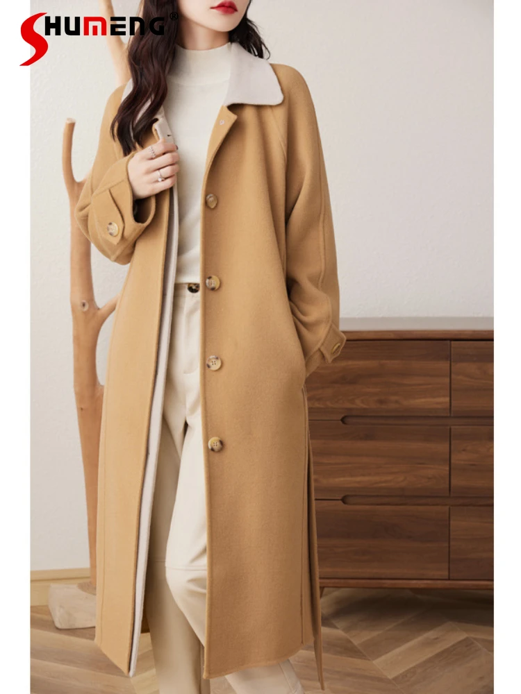 

Fashion Woolen Jackets Women's 2024 Autumn Winter New Atmospheric Versatile Medium Long Suit Type Long Sleeve Solid Color Coats