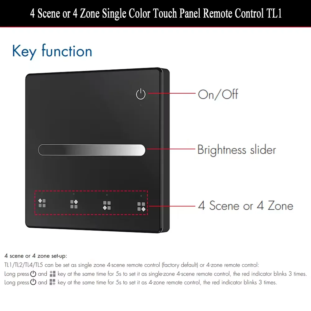 

Одноцветная светодиодная лента Tuya, диммер, светодиодный контроллер RF 4Zone, 4-сцена, настенная сенсорная панель, удаленная работа с Smart Life Google