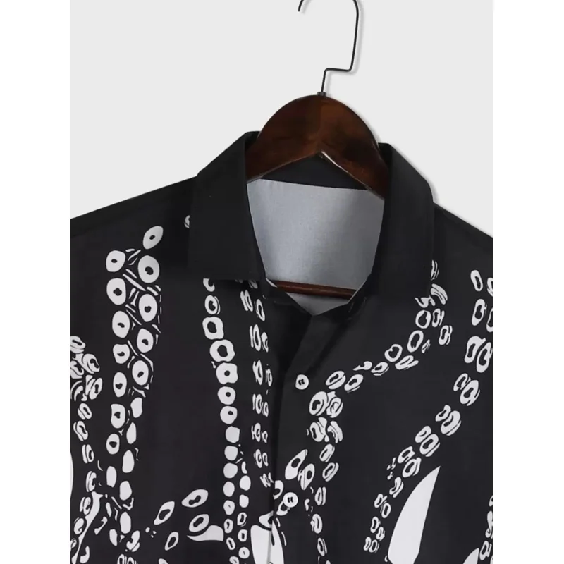 New style casual men's streetwear - Sea animal octopus handprint Y2K shirt, fashionable casual oversized shirt