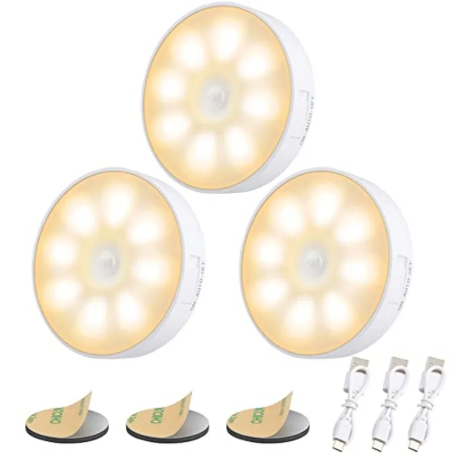

Motion Sensor Light, 8 LEDs Rechargeable Night Light, with USB Cable and Magnetic Patch, 3 Modes, Cordless Safe Wall Light for