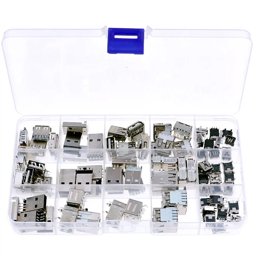 82Pcs 14Styles USB Male Female Mini SMD Vertical Socket Connector for DIY Jack Connector Port Charging Data Plug Assortment Kit