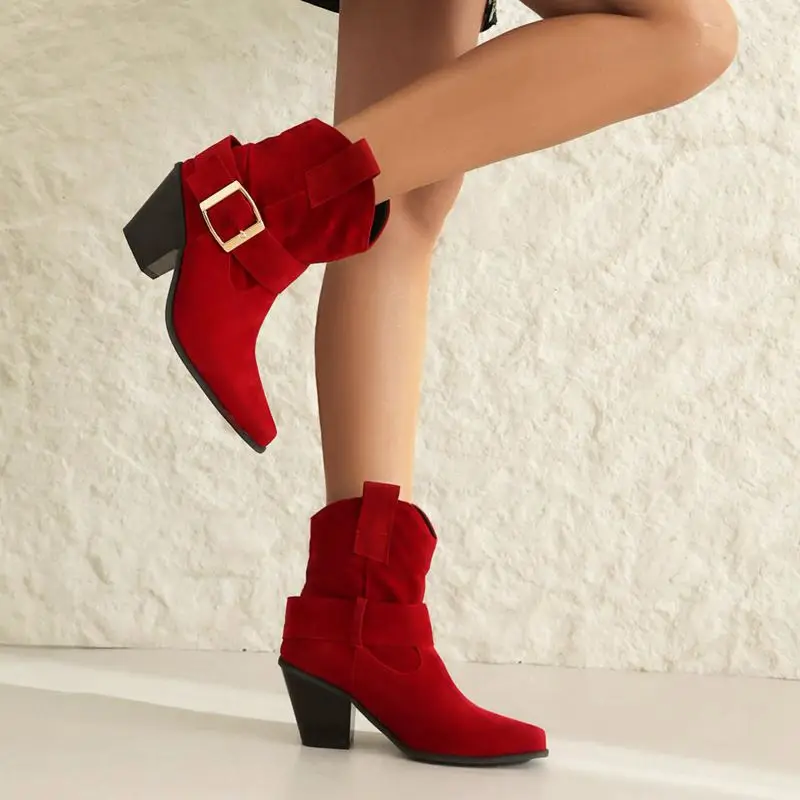 

ORCHA LISA Бренд Western Block Heels без шнуровки большого размера 41 42 43 Leisure Daily Bota Женские ботильоны с квадратным носком женские mujer Hot