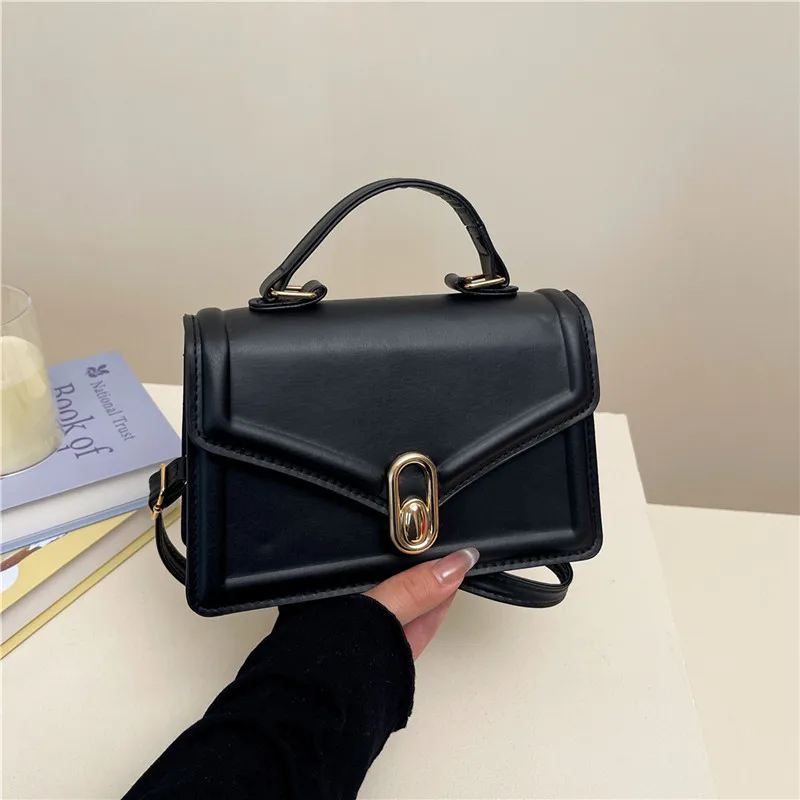 

2025 Новая женская маленькая квадратная сумка с замком - модная текстурированная мягкая кожа, однотонная, ручная/плечо/через плечо