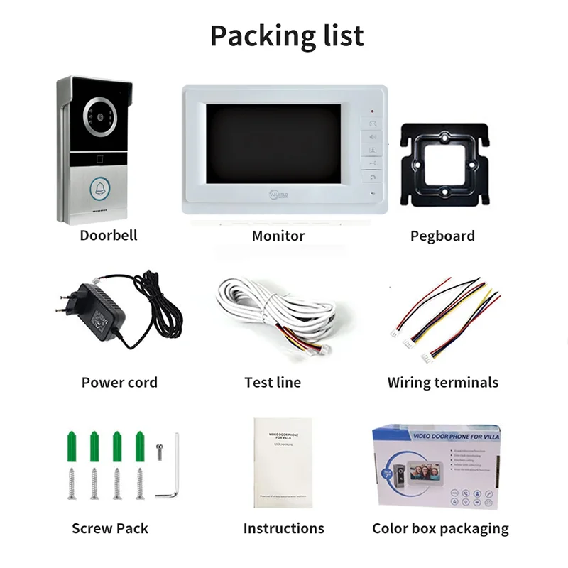 Anjielo 4-wire 7-inch Wired Swipe Card Password Unlock Video Doorbell Intercom System, Infrared Night Vision Doorbell for Home