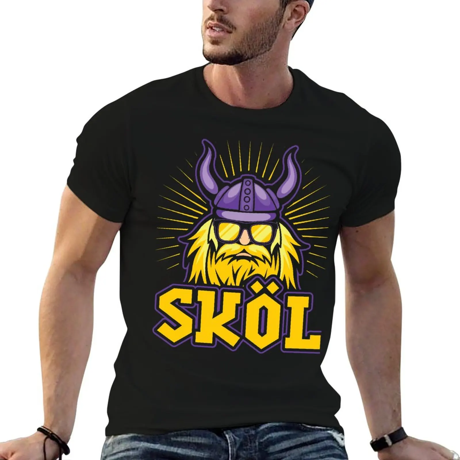 Camiseta Skol Vikings Nordic Scandinavian Helmet, camisetas de algodón, camiseta de alta calidad, camisetas informales para hombre, camiseta 100% de algodón