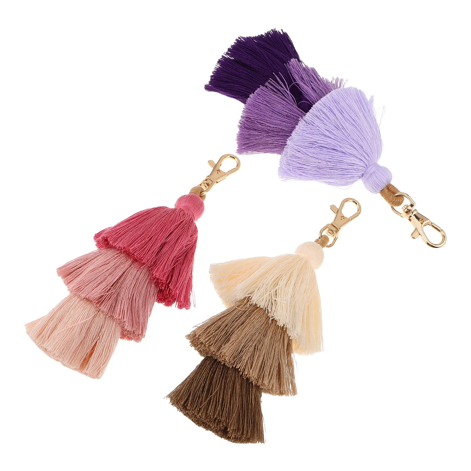 3Pcs Handmade Boho Bohemian Tassel Keychain Cotton Layered Pendant Bag Charm for Backpacks Purse Decoration Accessories - view 6