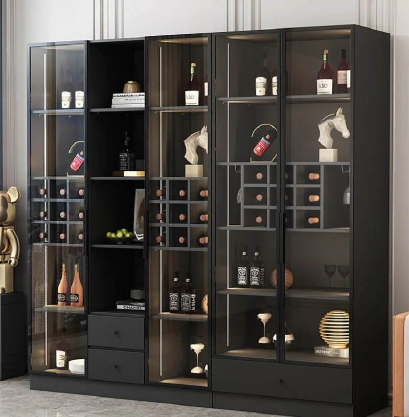 

Luxury wine cabinet, living room, household tea cabinet beside the wall, Italian minimalist glass door display cabinet