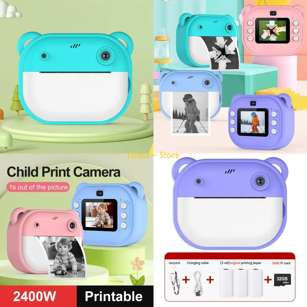 Y4QA Kid Digital Camera 1080P with Print Paper Birthday Gift Print Instantly