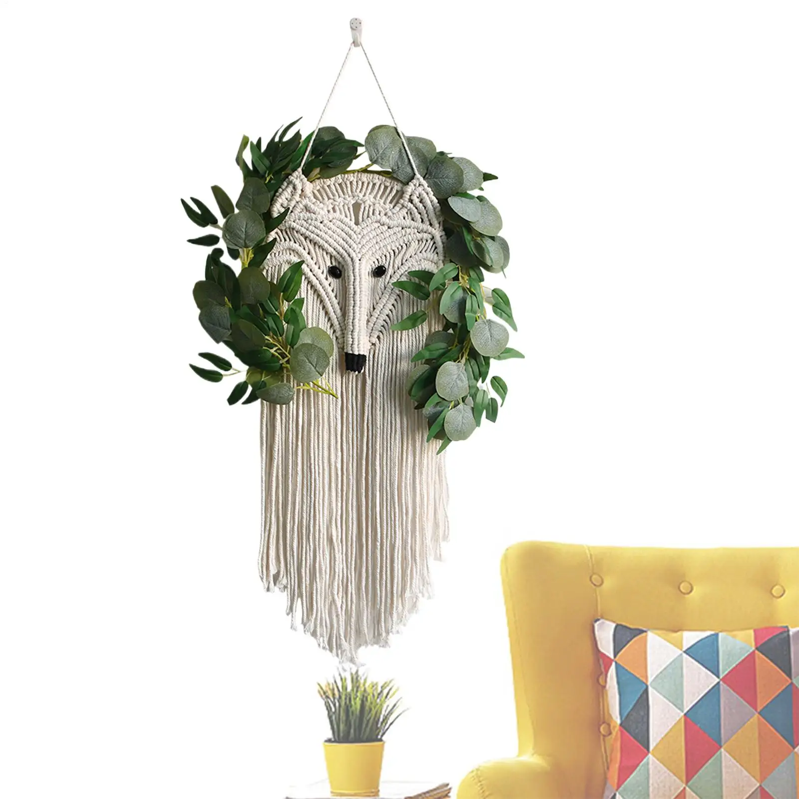 

Boho Macrame Wall Art Boho Tapestry With Fake Plants Wall Decor Rustic Long Tassel Decoration For Farmhouse Apartment Home Dorm