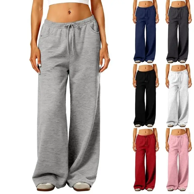 Womens Elegant Track Pants Loose Wide Leg Pockets Drawstring Winter Warmth 