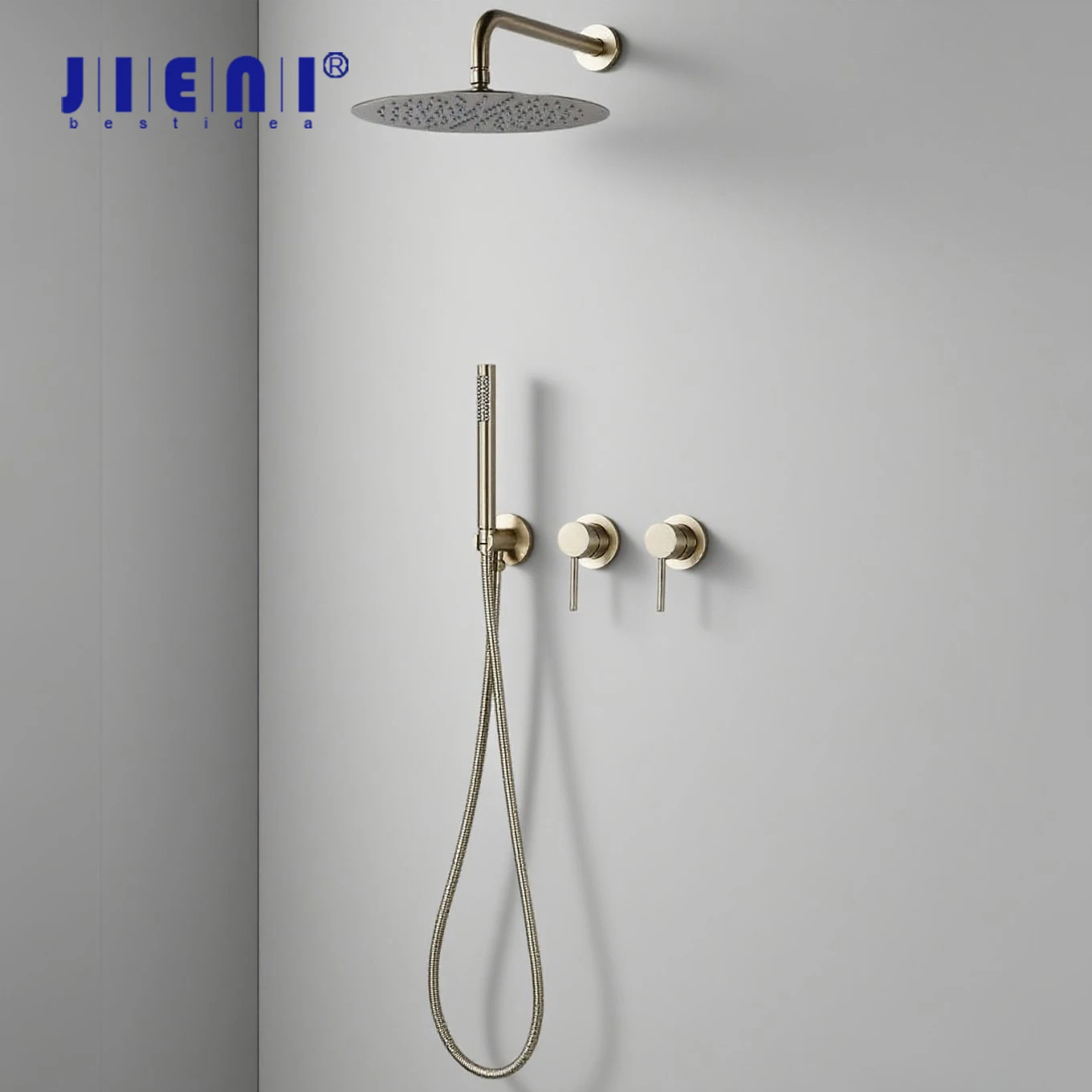 

JIENI Rainfall Shower Faucet Set Brushed Gold Bathroom Shower Brass Mixer Tap Minimalism Shower Systerm With 8/10/12 Inch Head