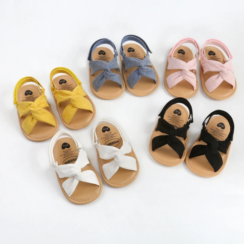 Sandales d'été à semelle souple pour nouveau-né fille et garçon, chaussures plates de princesse coordonnantes pour premiers pas de bébé