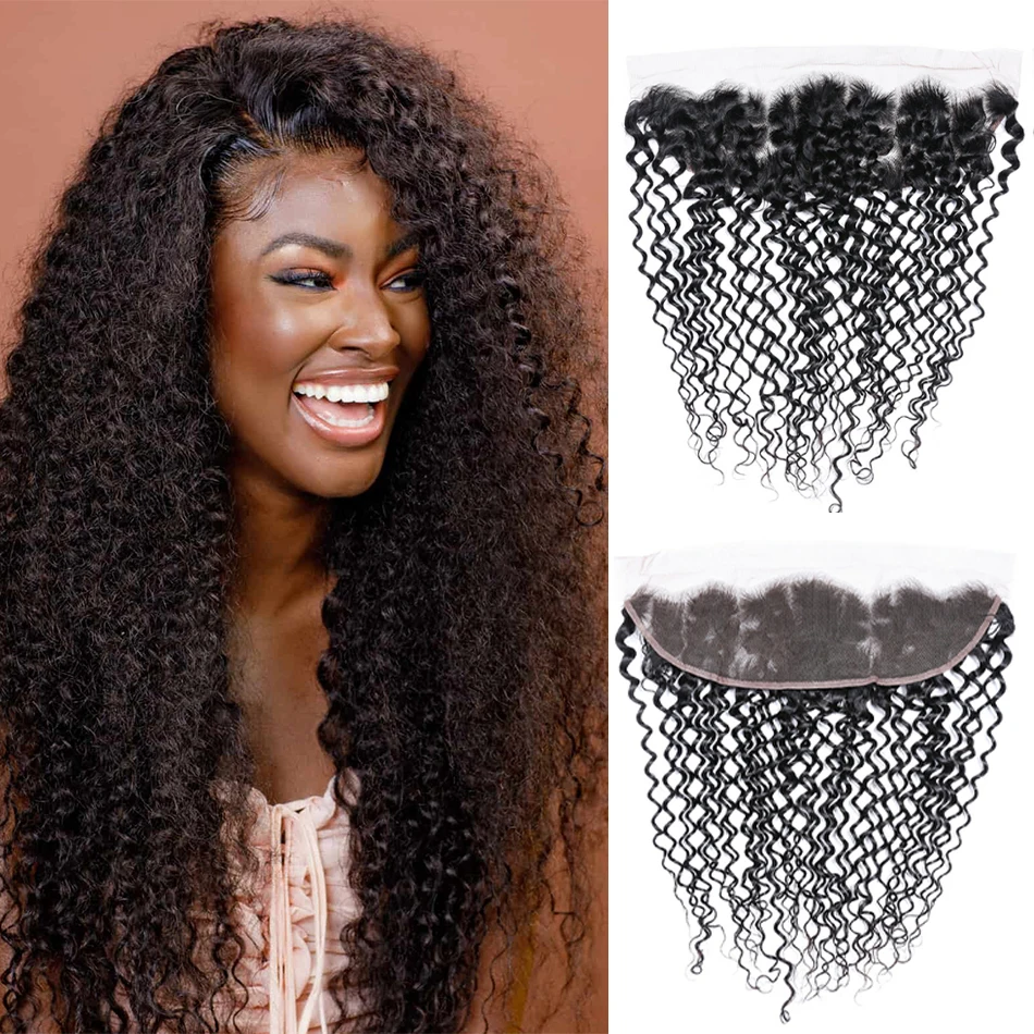 Indian Kinky Curly 13x4 Lace Frontal Closure Free/Middle/Three Part 8-22inch Natural Color ShineFull Remy Human Hair Closure