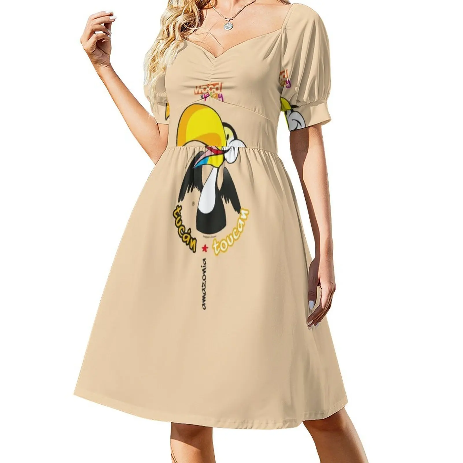 فستان عطلة مثير من Toucan Wood&Play للنساء لحفلات الشاطئ وأعياد الميلاد فستان قصير كوميدي على شكل طيور الغابة كارتونية رائعة للنساء