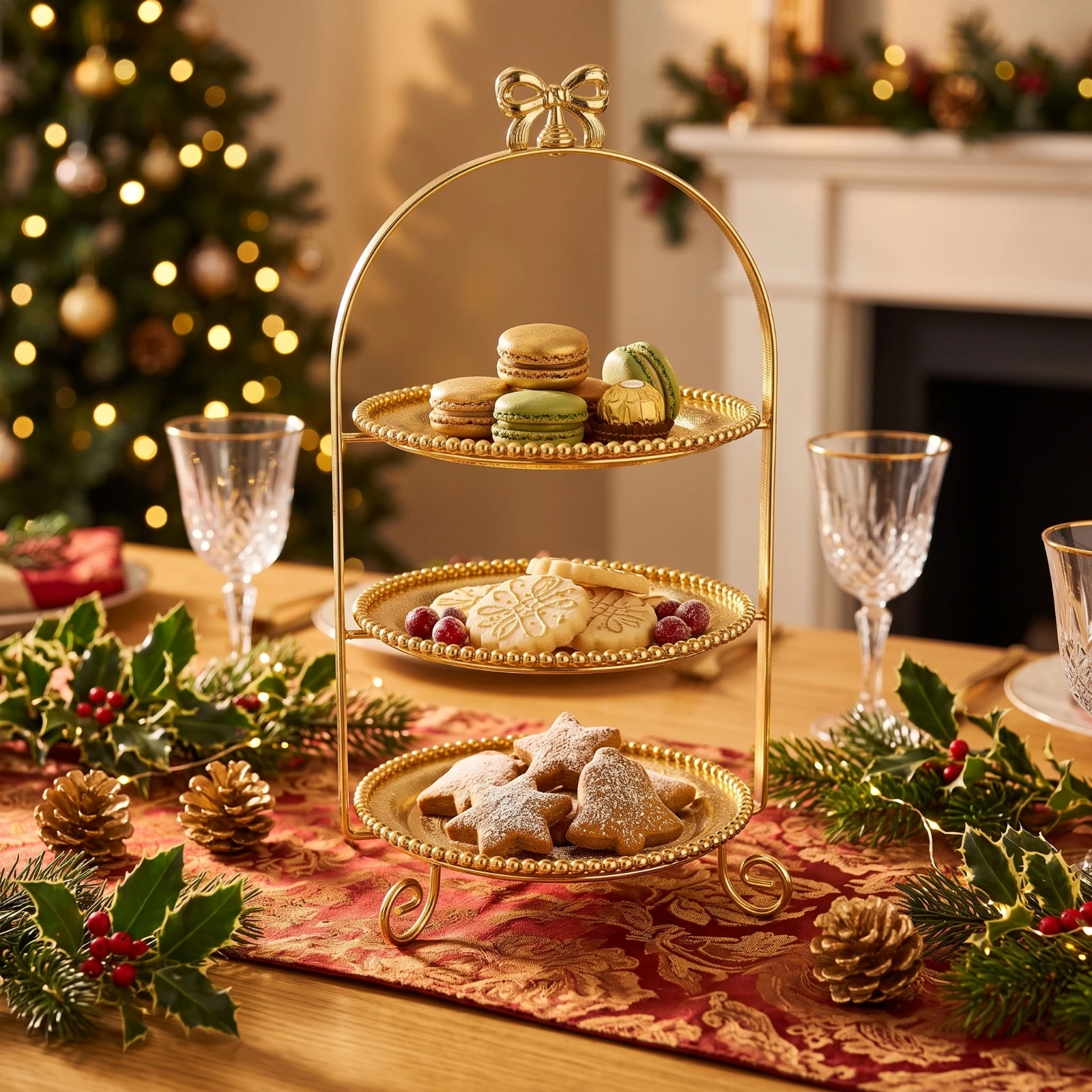 Arched Dessert Stand Decorative Dessert Stand with Round Plates Display Stand with Butterfly Finial Easy Storage Serving Tray