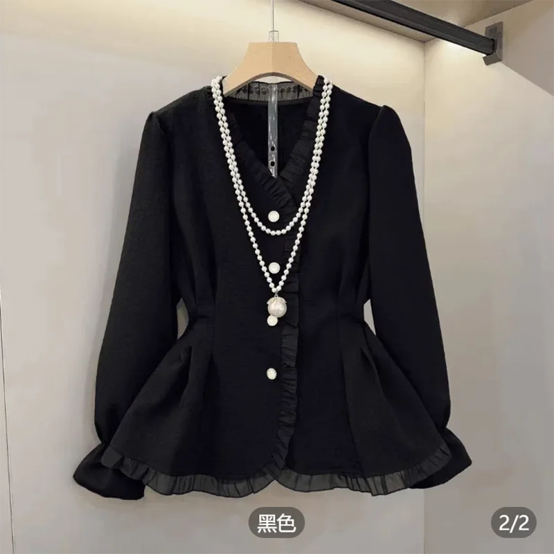 

Elegant V-Neck Long Sleeve Shirt Spring Autumn Women's Fashion Slim Fit French Style Top Classy And Stylish 2026 New Arrival