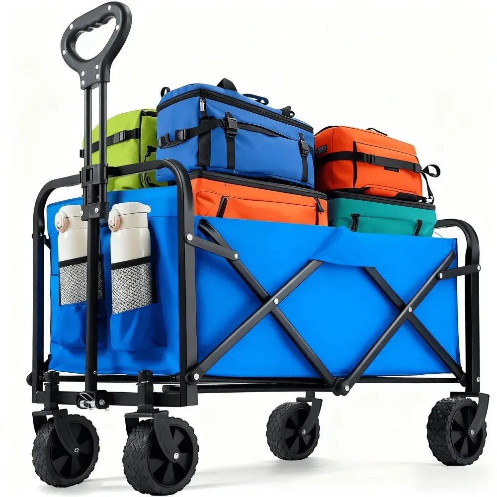 

Складная тележка для кемпинга повышенной проходимости, сверхпрочная, с большой вместимостью, подходит для двора, покупок, спорта, активного отдыха