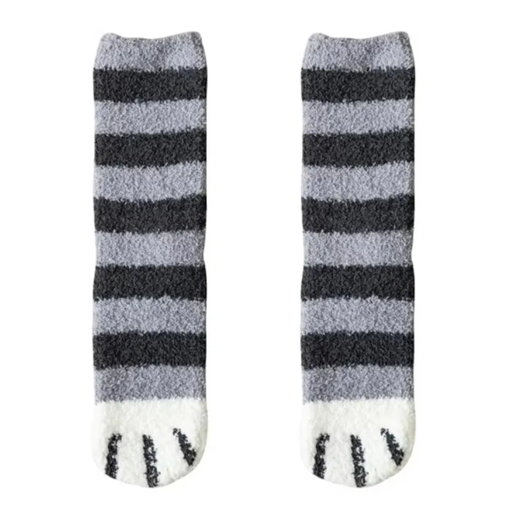 

Plush Winter Cotton Socks Thickened Cat Paw Cartoon Pattern Coral Velvet Socks Middle Tube Super Soft Floor Sox