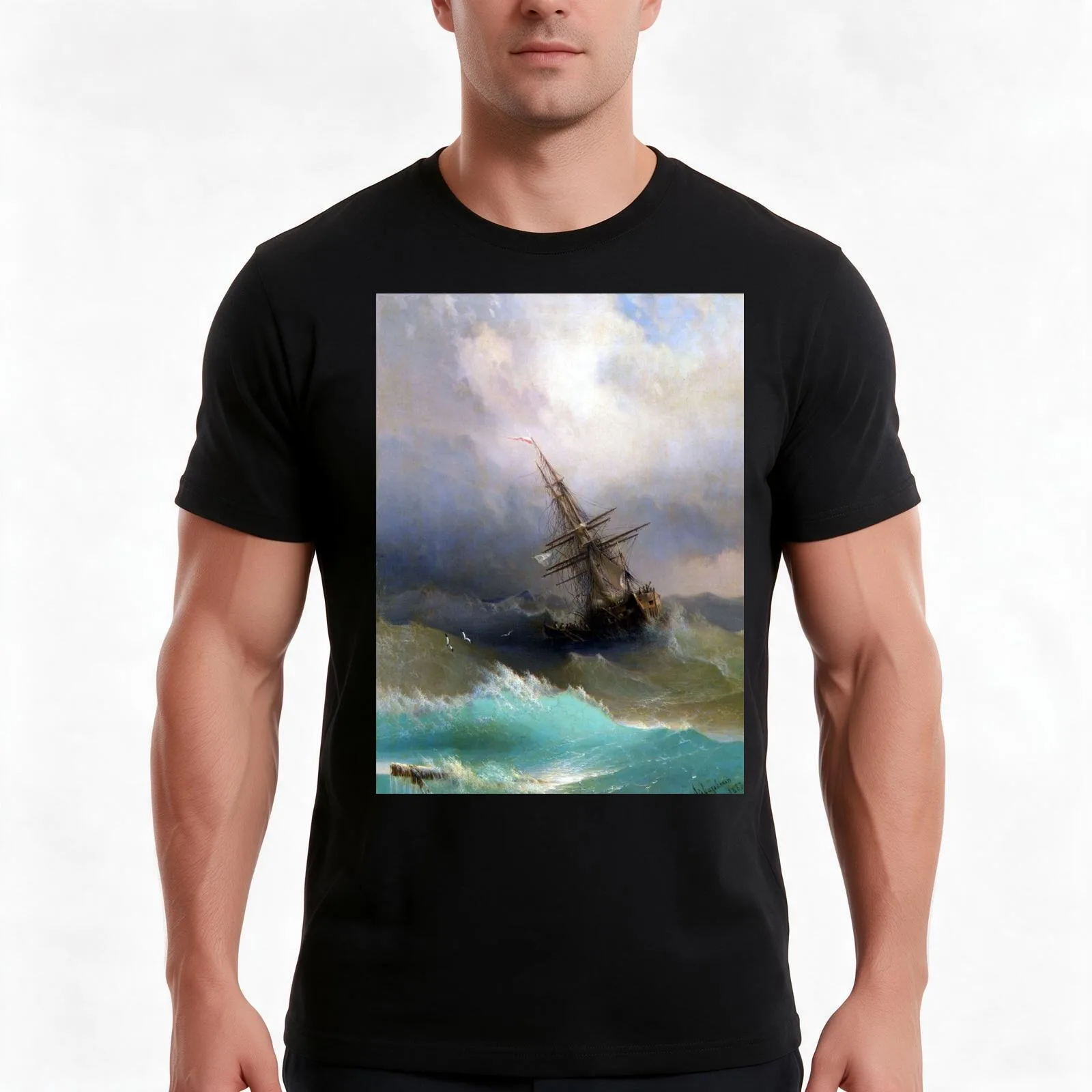 Ship in the Stormy Sea Ivan Aivazovsky T-Shirt Summer Casual Cotton Tee Oversized Streetwear Tops Vintage Graphic Print
