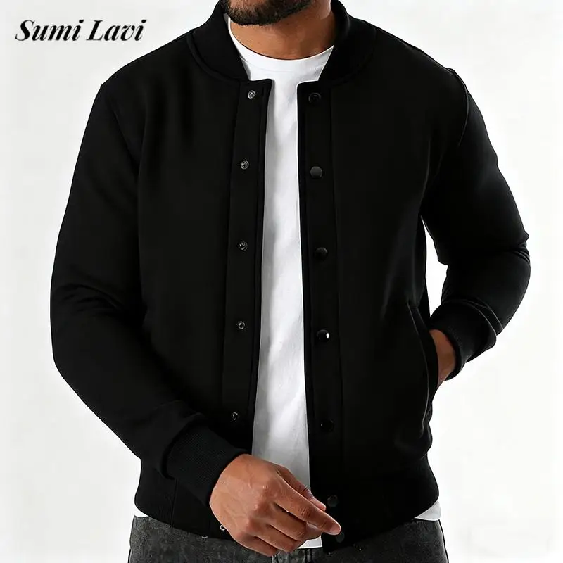 

Casual Comfortable Soft Fleece Lined Jacket Men Fall Winter Daily Leisure Solid Color Bomber Jackets Fashionable Outerwear