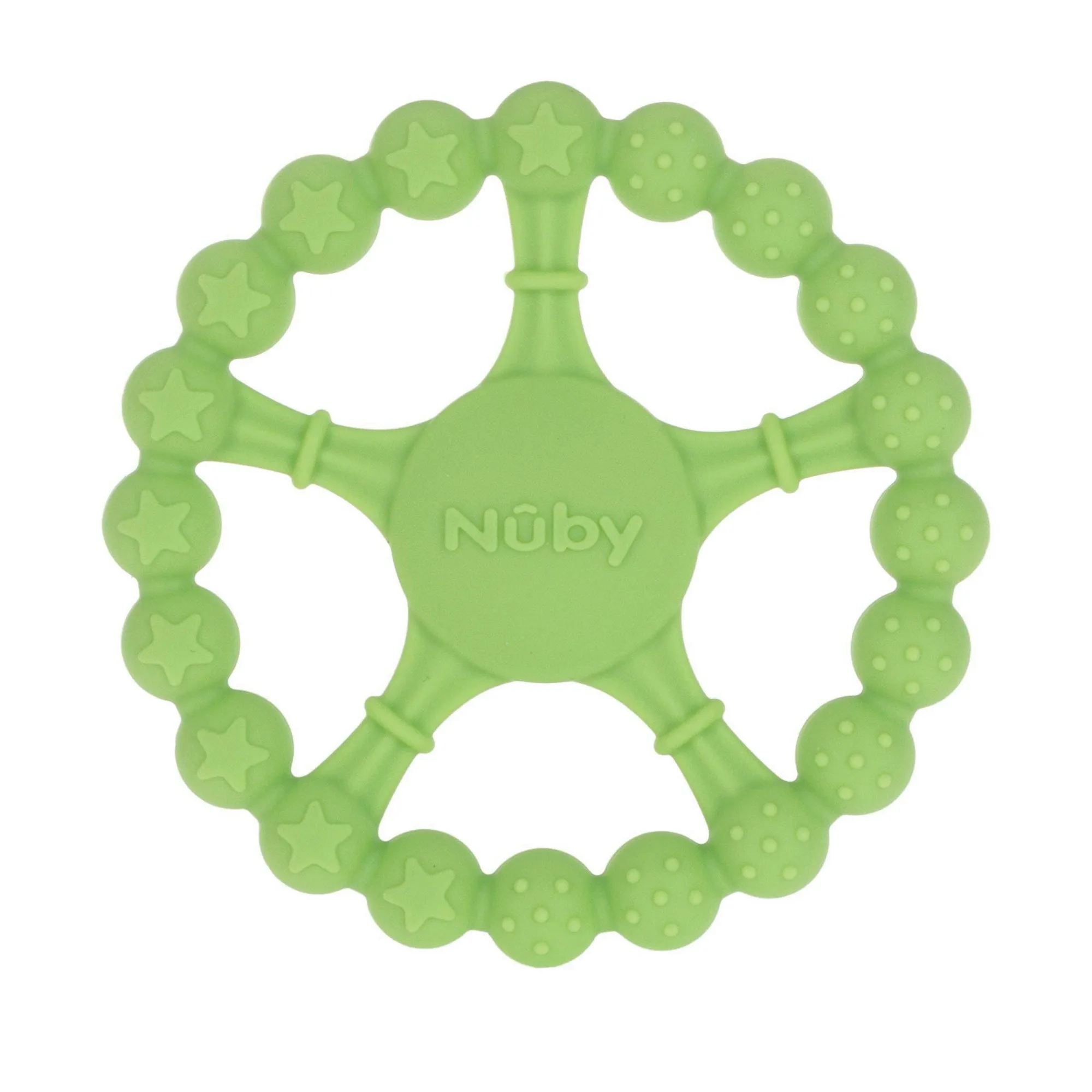 Green Silicone Wheel Baby Teether With Easy Grip Texture For Infant Gum Soothing And Sensory Chewing Relief