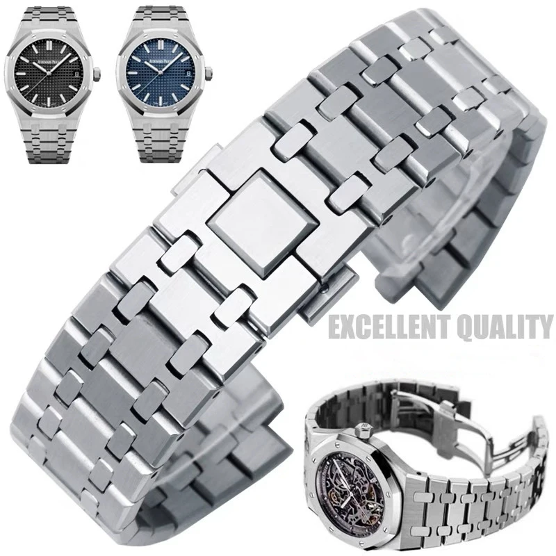 

Watchband 21mm 26mm Men Women Full Stainless Steel Bracelet For AP ROYAL OAK 15400 26331 15500 Watch Strap Folding Buckle