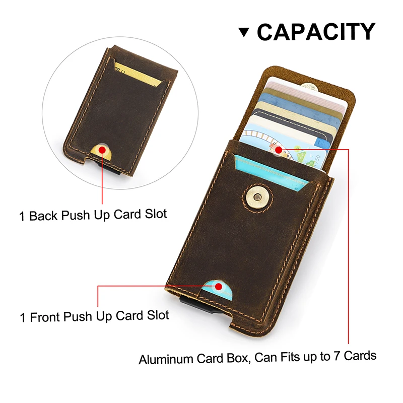 Contact's Mannen Card Portefeuilles Crazy Horse Lederen Hasp Rfid Blocking Card Case Casual Design Mannelijke Mini Kaarthouders Aluminium Doos