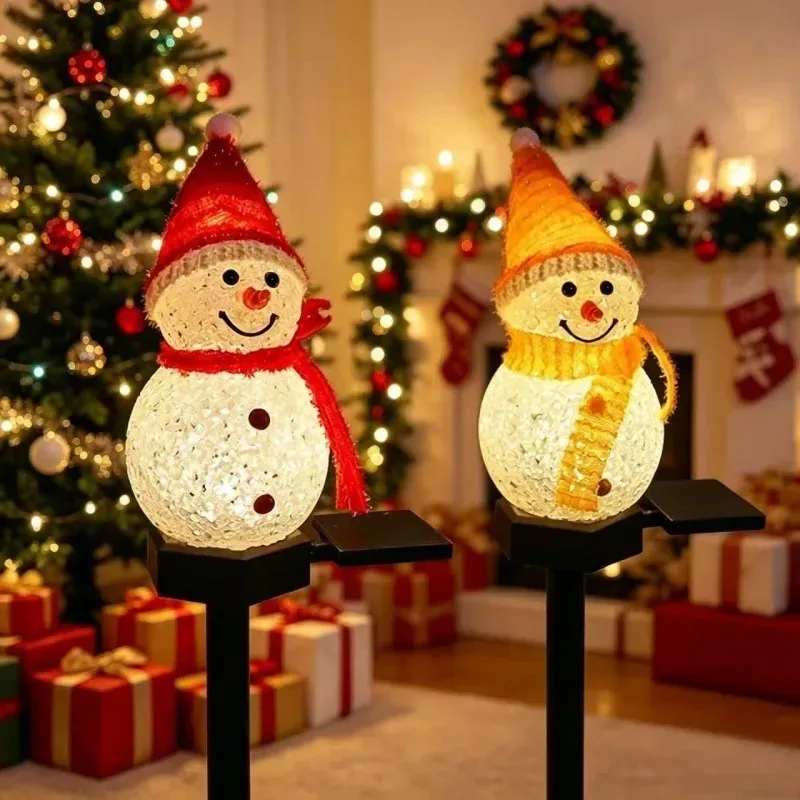 Éclairage de Noël extérieur solaire, bonhomme de neige LED, lampadaire étanche, lumière chaude, ornement pour jardin, pelouse, allée
