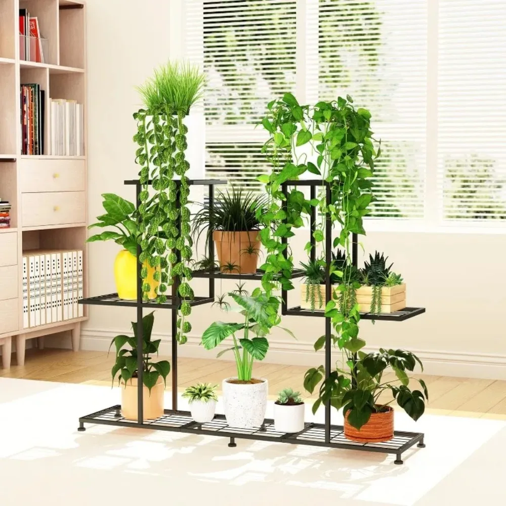 Plant Stand, 5 Tiers Multifunctional Plant Stands for Indoor Plants, Decorative Black Steel Plant Shelf for Indoor Outdoor Patio