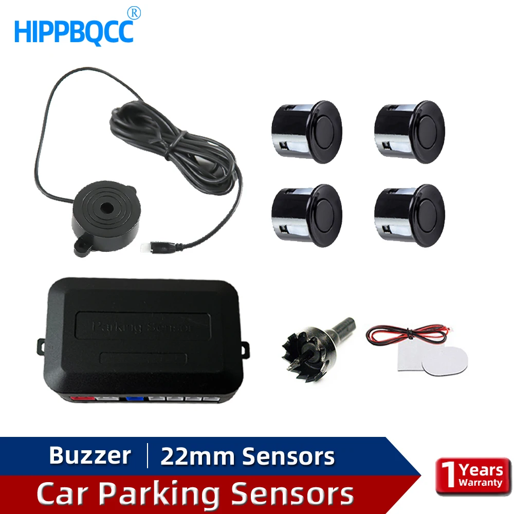 HIPPBQCC Car Parking Sensor Kit 22mm 4 Sensors Buzzer Reverse Backup Radar Sound Alert Indicator Probe System 12V Free Shipping