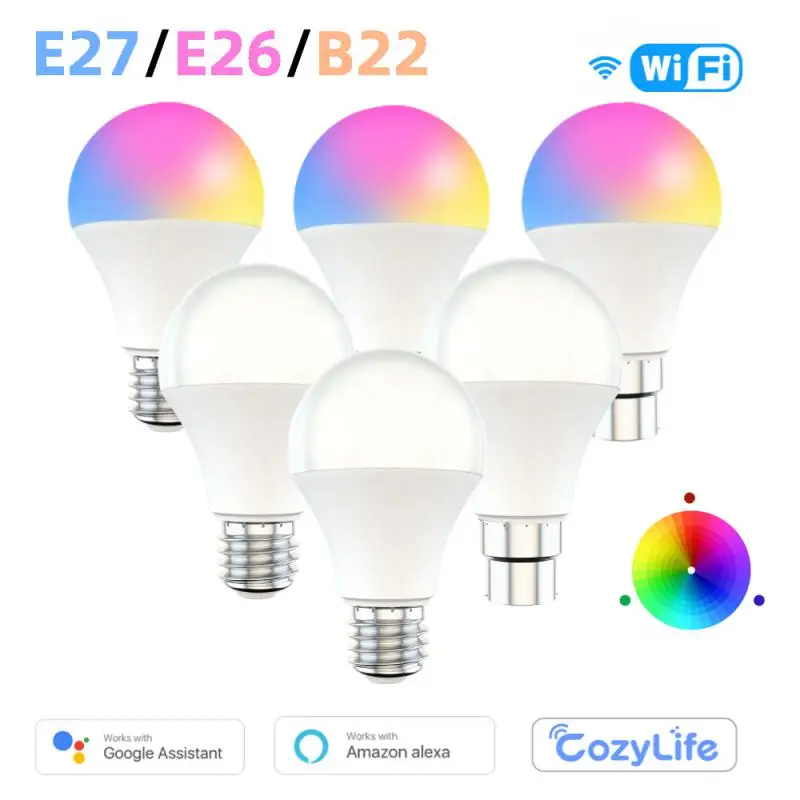 CORUI Cozylife WIFI Smart Light Bulbs E27 E26 B22 Dimmable RGB+CCT Smart Light 9W Magic Lamp Voice Control Via Alexa Google Home